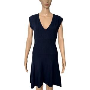 Boston Proper Navy Cap Sleeve Fit & Flare Sweater Knit Mini Dress (M)